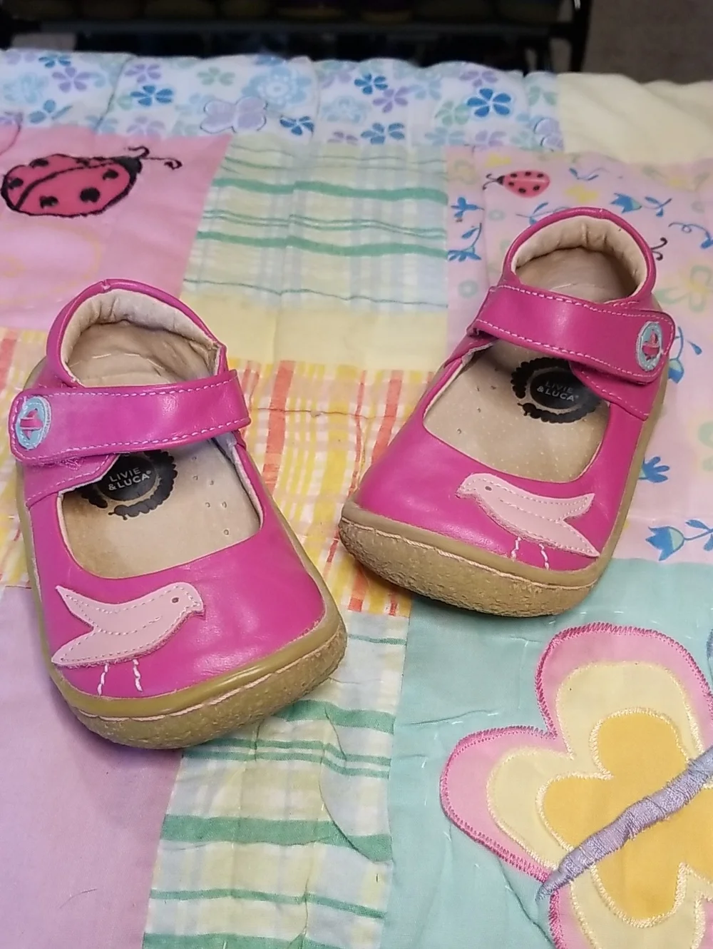 Livie & Luca Pink Leather Mary Jane Shoes with Light Pink Bird Size 5 Pio Pio